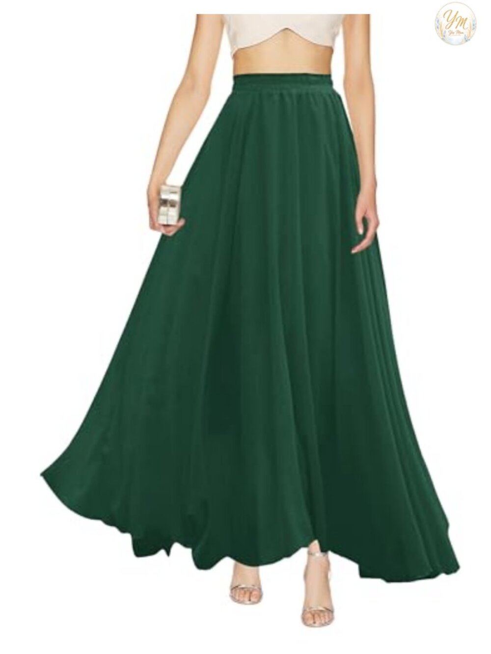 Women's Pleated Maxi Chiffon Skirt Full Ankle Length Flowy A-Line